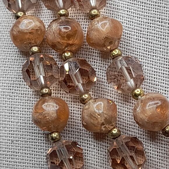 Vintage Lisner Topaz Beaded Necklace, 3 Strands, Crystal Lucite Beads, 17", 1950 - Picture 3 of 10